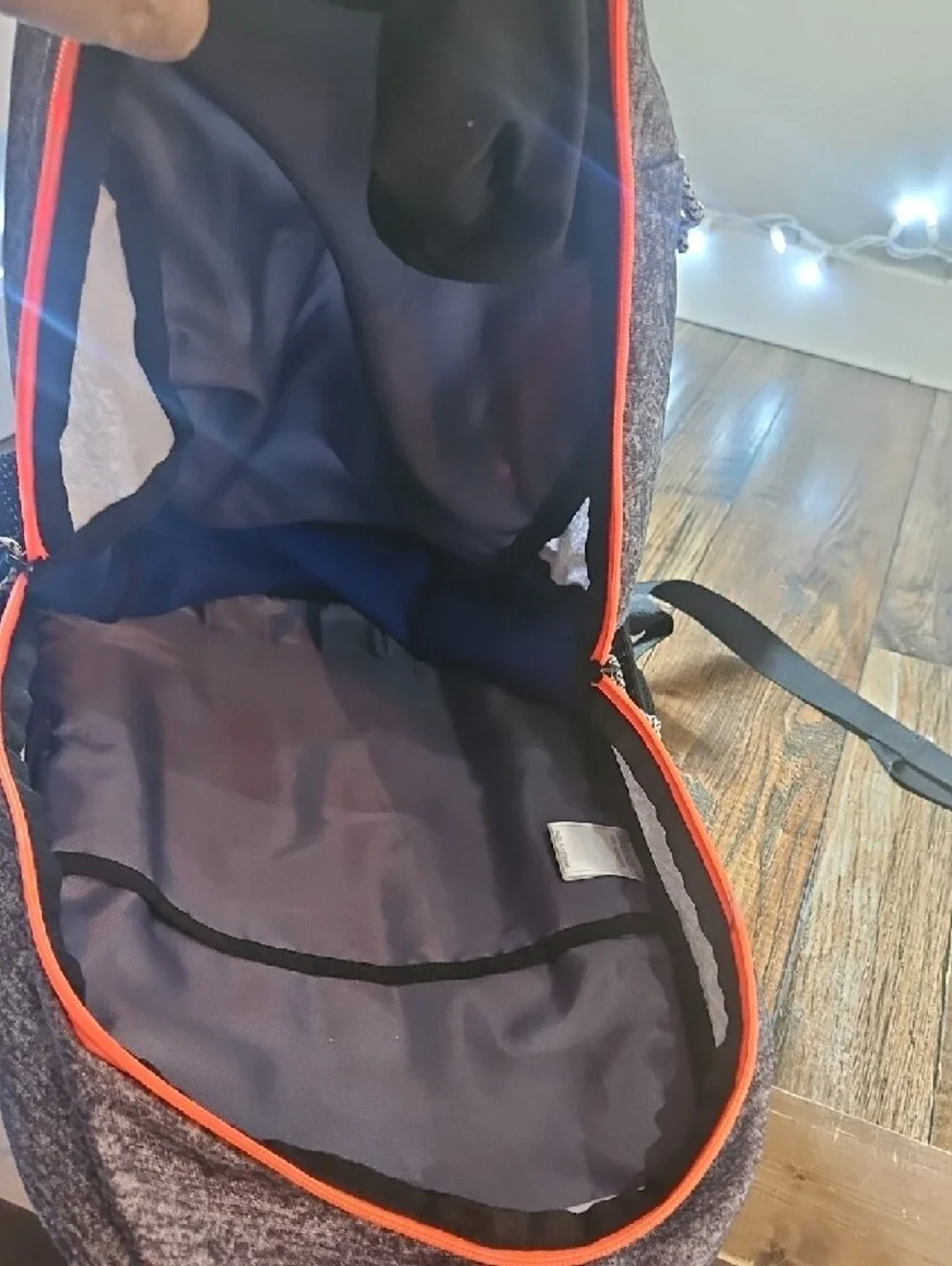 adidas Heather Gray and Blue Backpack with Orange Zippers